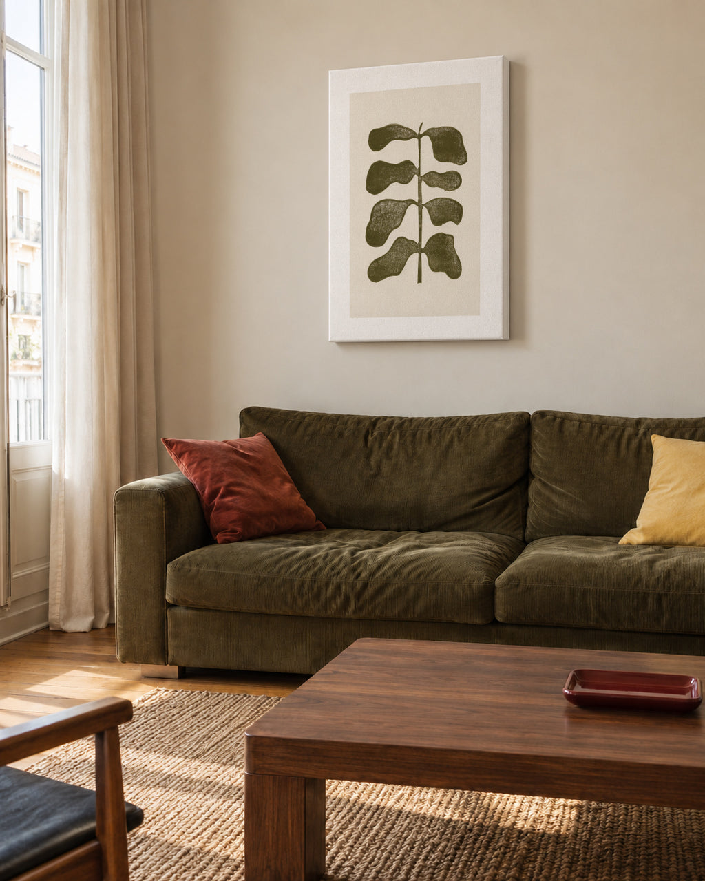 Linocut Plant - Unframed canvas in an interior