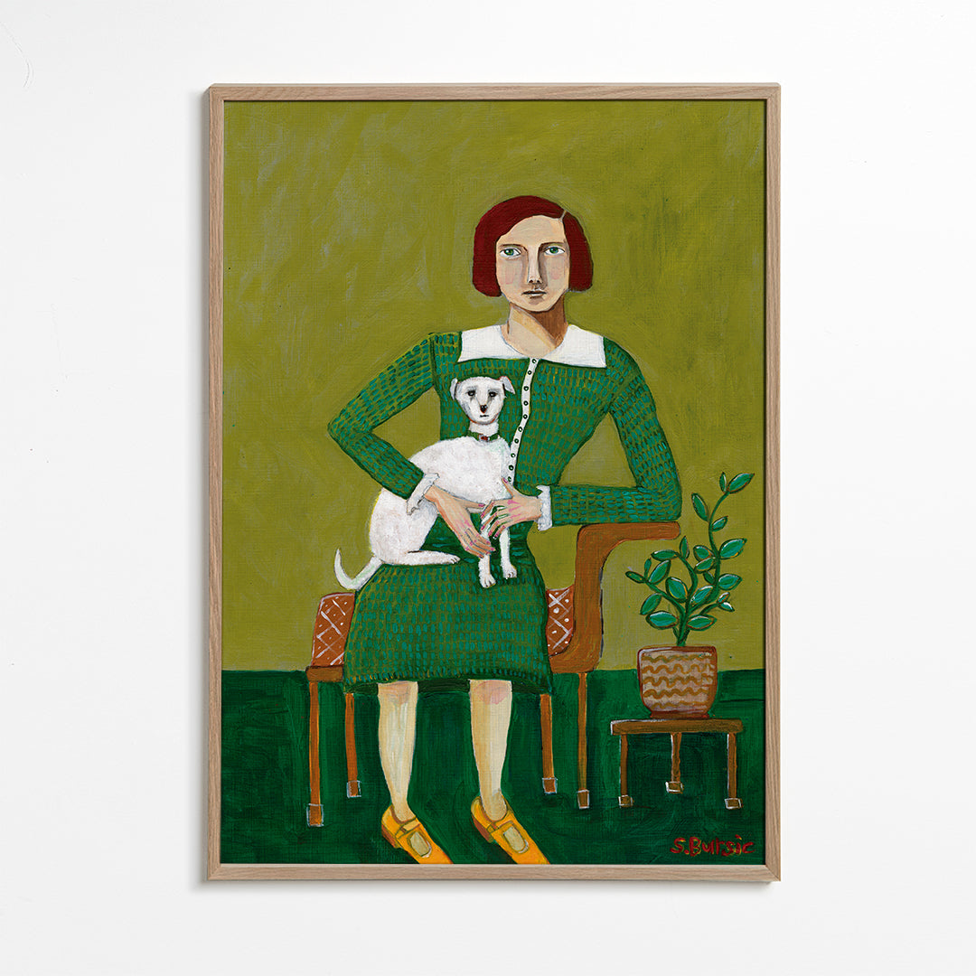 Vintage Lady with her white dog - Sharyn Bursic