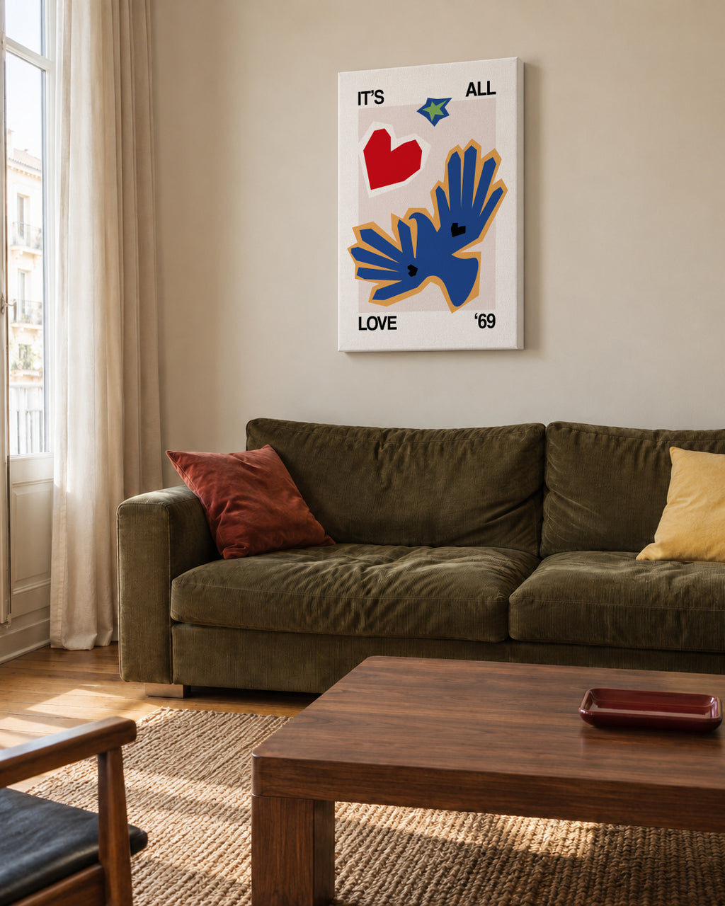It's All Love '69 Bird Blue - Unframed canvas in an interior