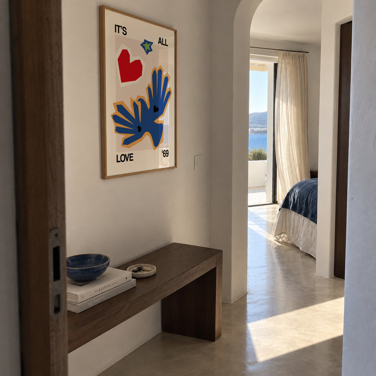 It's All Love '69 Bird Blue - Framed poster in an interior
