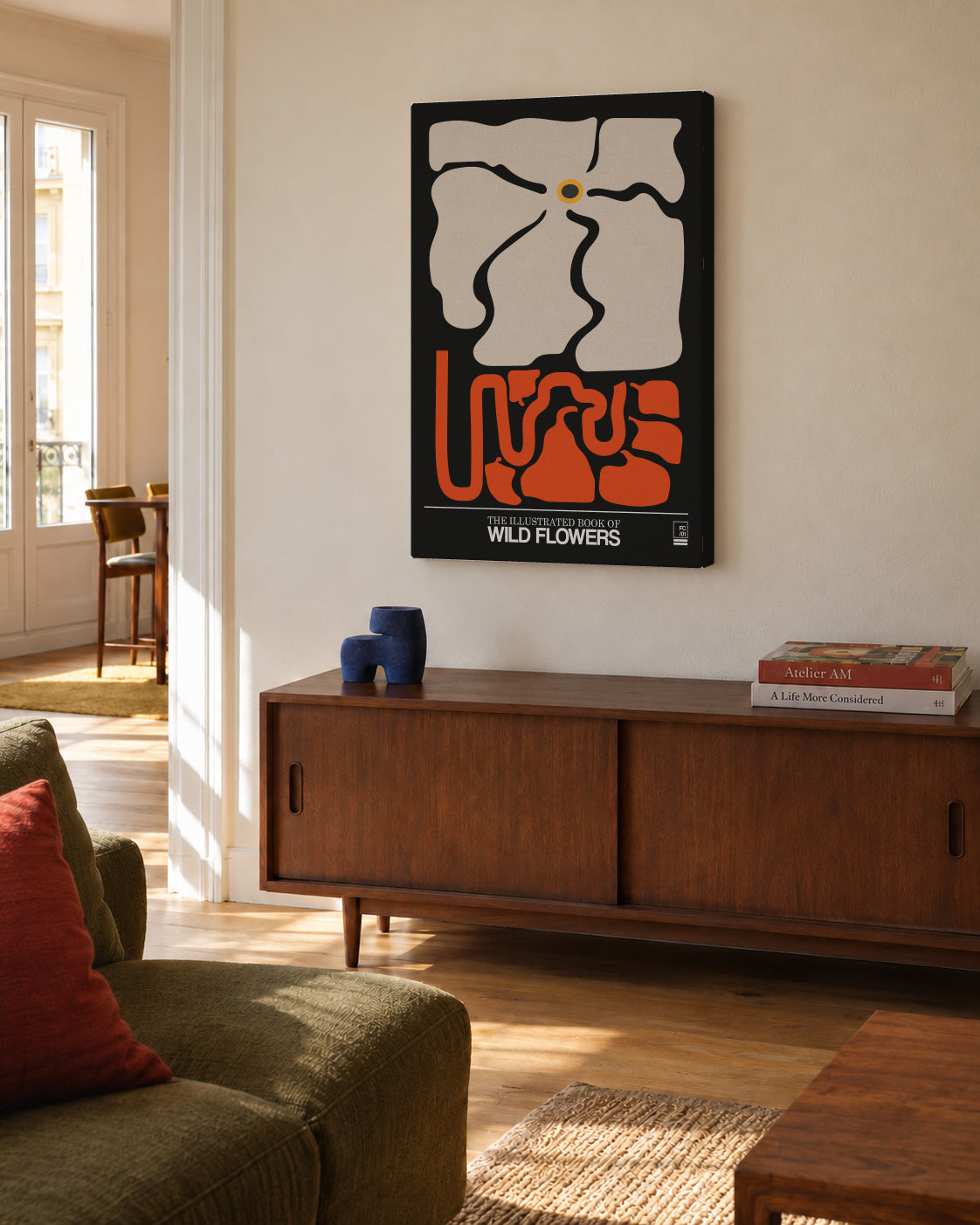 The Illustrated Book Of Wild Flowers Vol.1 Grey - Unframed canvas in an interior