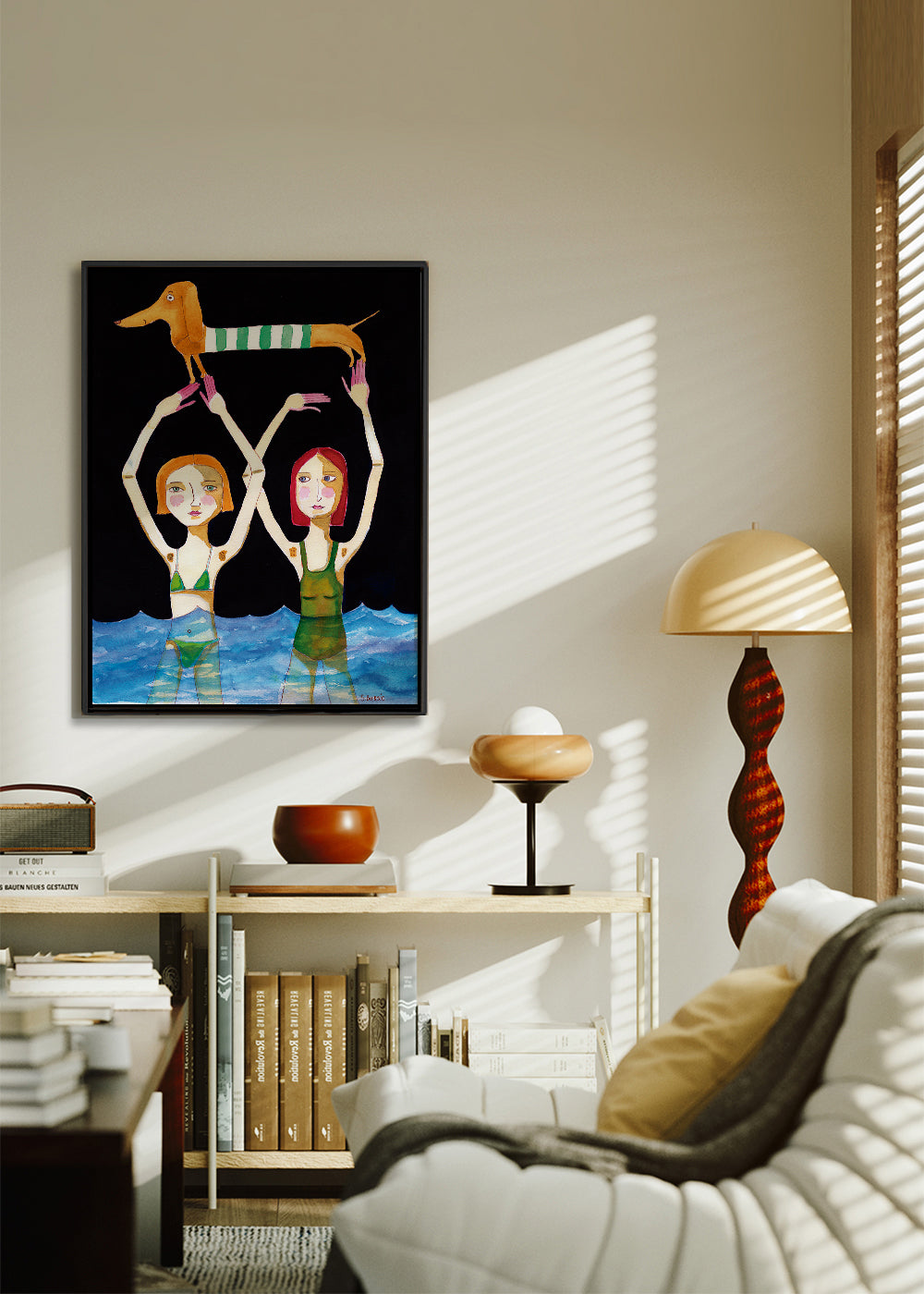 Swimming Girls with Sausage Dog - Sharyn Bursic