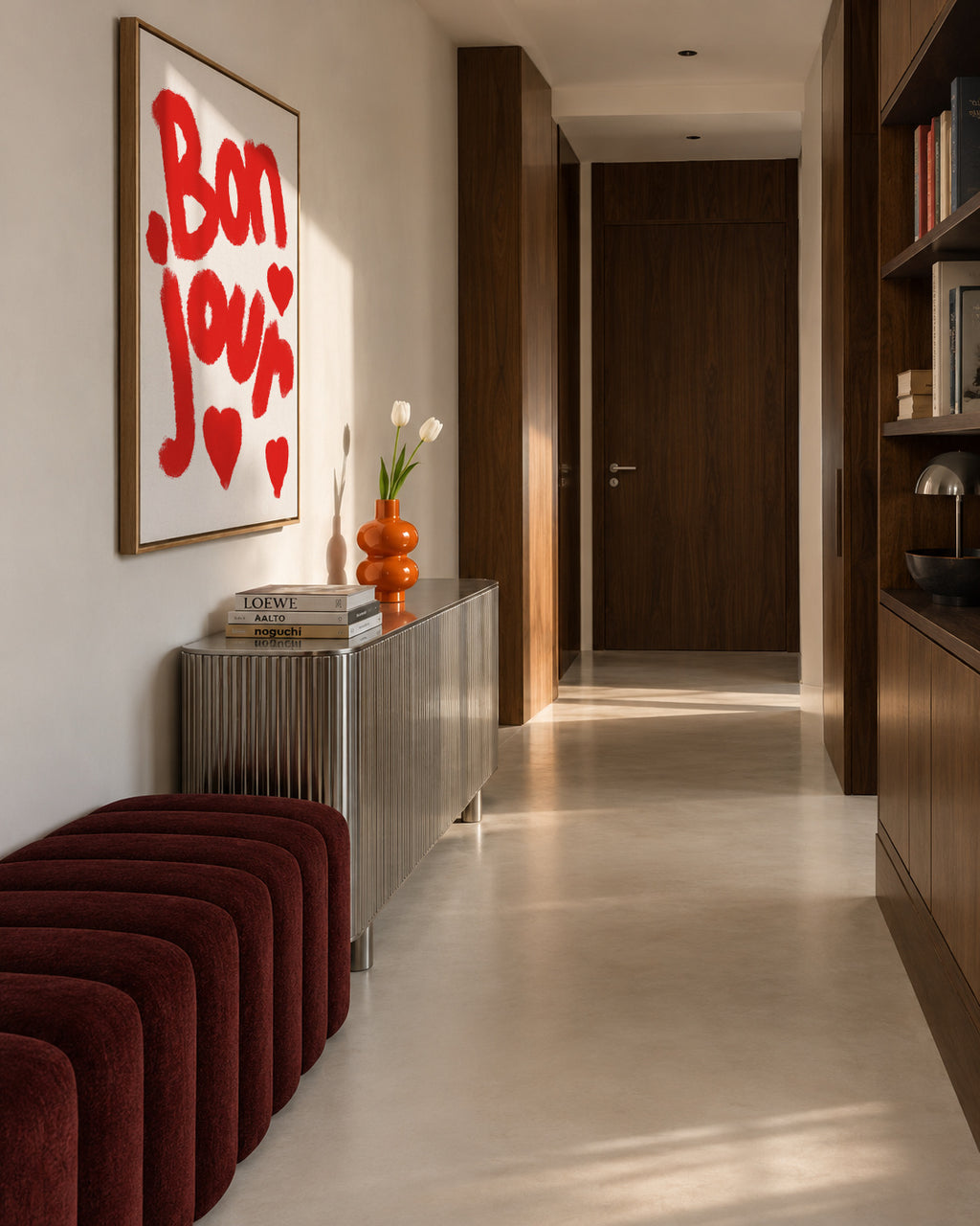 Bonjour Hearts - Framed canvas in an interior
