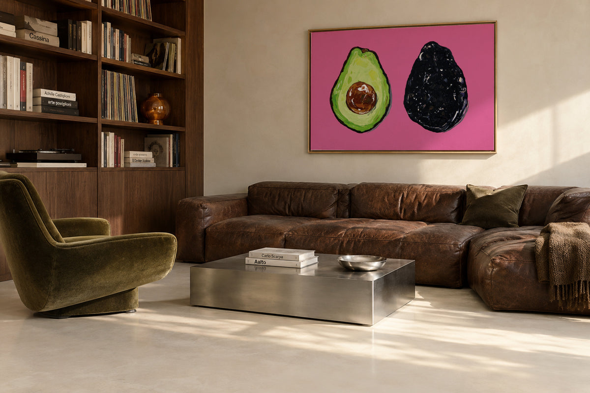 Avocado On Pink - Framed canvas in an interior