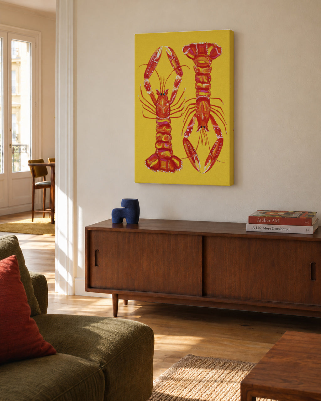 Langoustines On Yellow - Unframed canvas in an interior