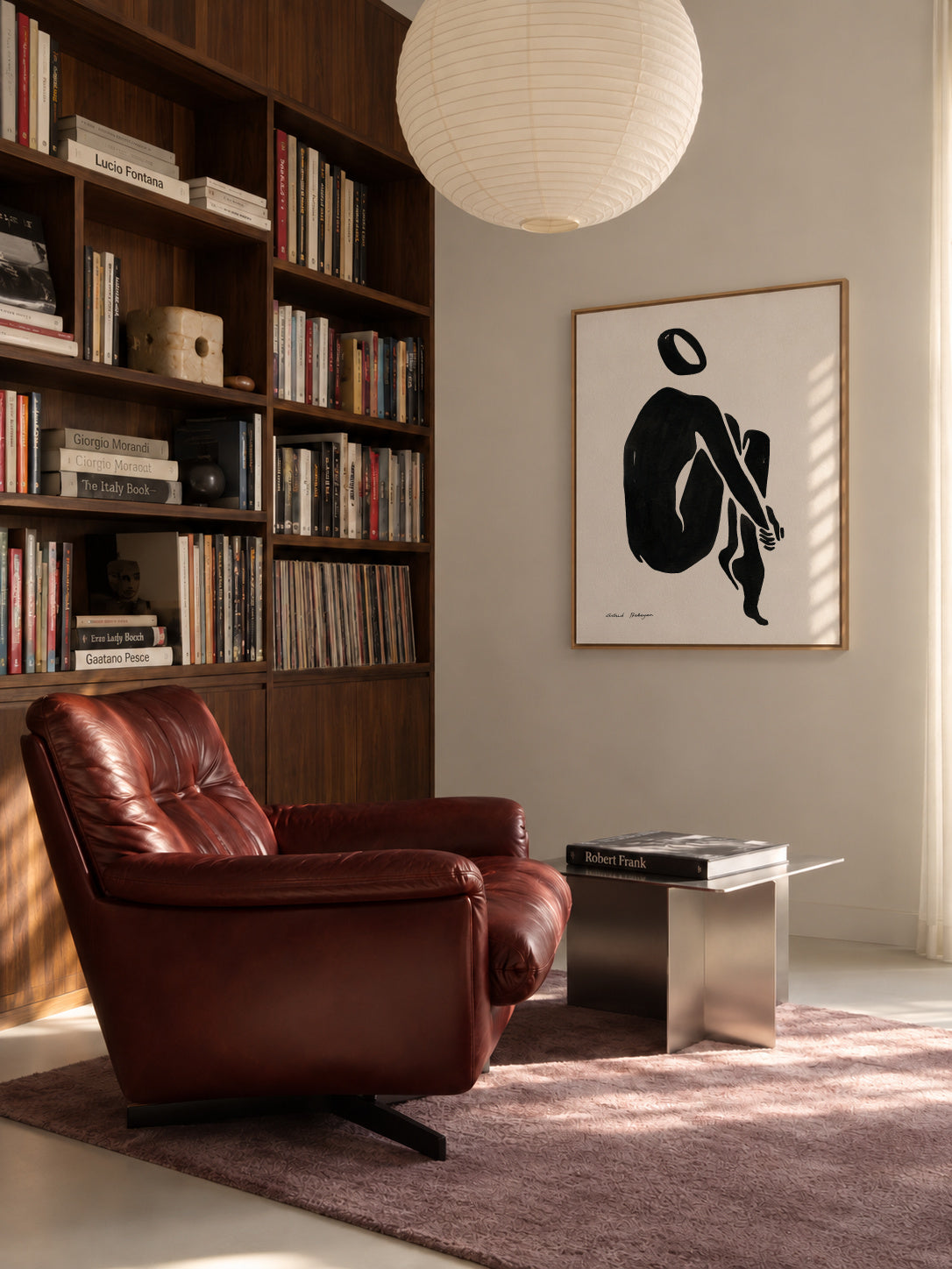 Black figure #5 - Framed canvas in an interior