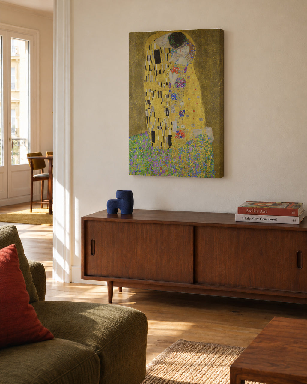 The Kiss - Gustav Klimt - Unframed canvas in an interior