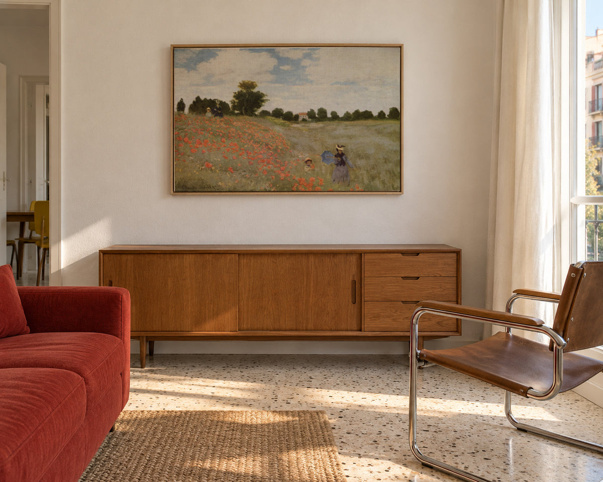 Poppy Field - Claude Monet - Framed canvas in an interior