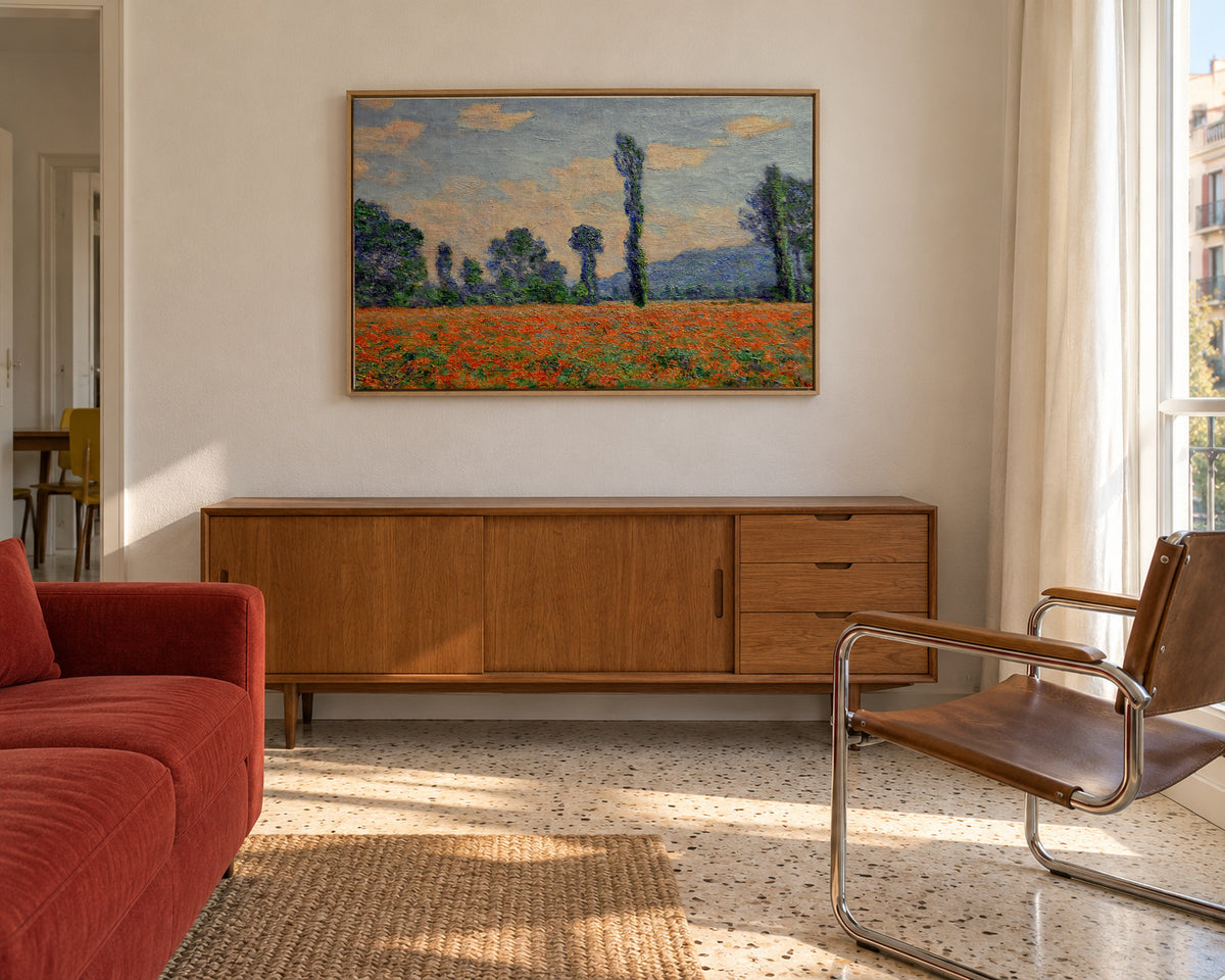 Mohnfield - Claude Monet - Framed canvas in an interior