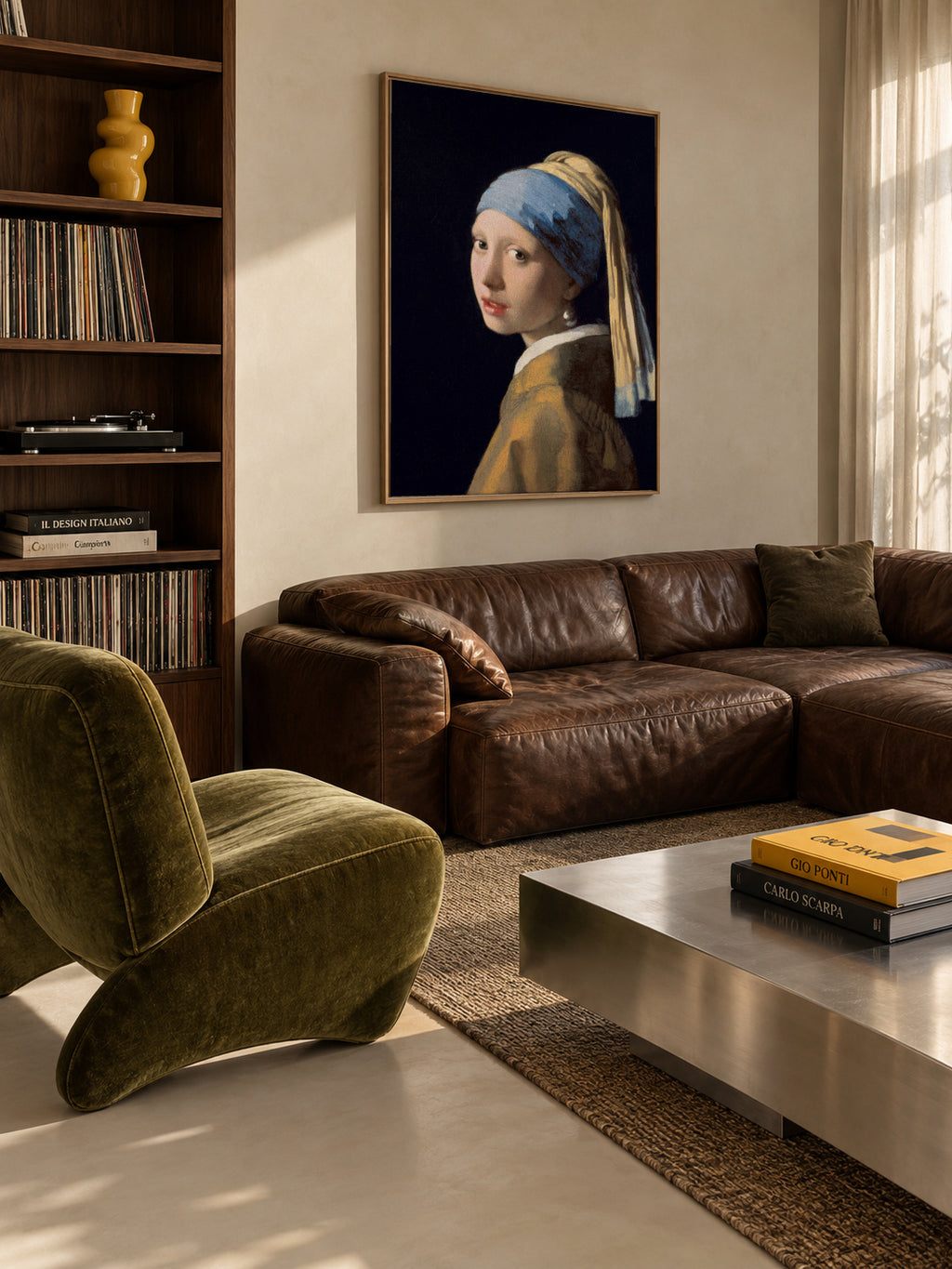 Girl with a pearl earring - Johannes Vermeer - Framed canvas in an interior