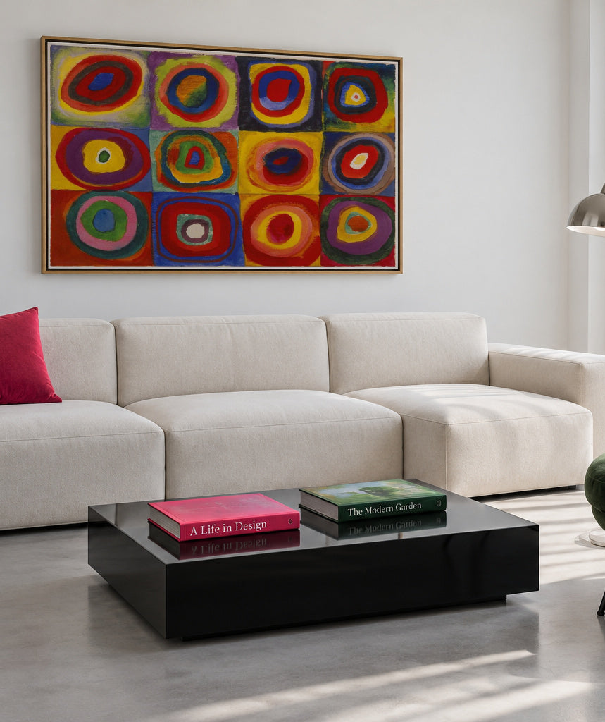 Colour Study - Squares and Concentric Rings - Vasili Kandinsky - Framed canvas in an interior