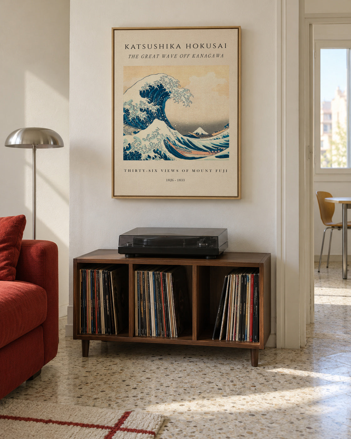 The Great Wave of Kanagawa Exhibition - Katsushika Hokusai - Framed canvas in an interior