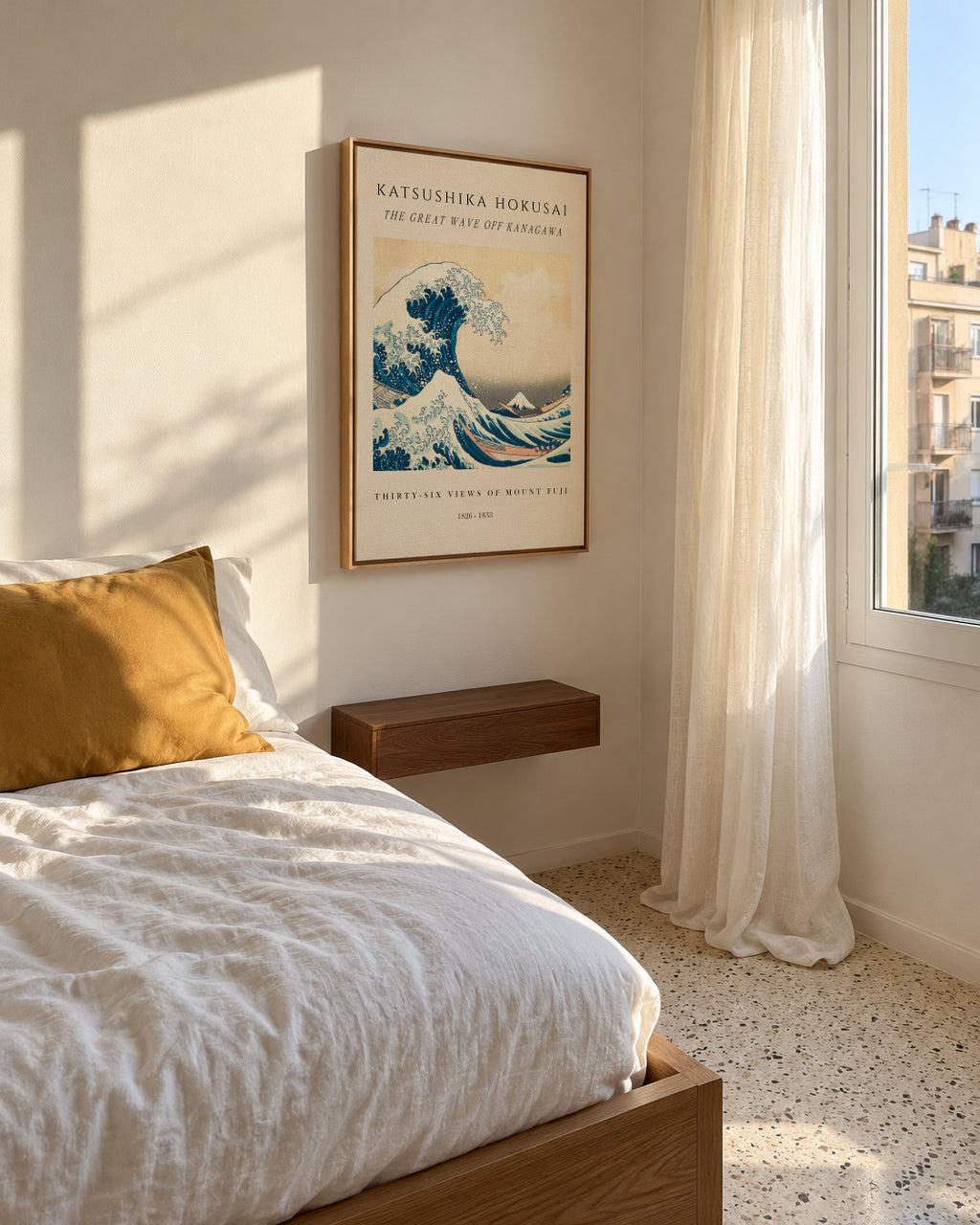 The Great Wave of Kanagawa Exhibition - Katsushika Hokusai - Framed canvas in an interior