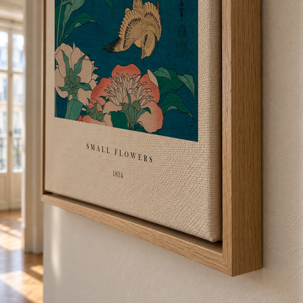 Peonies and Canary Exhibition - Katsushika Hokusai - Framed canvas detail