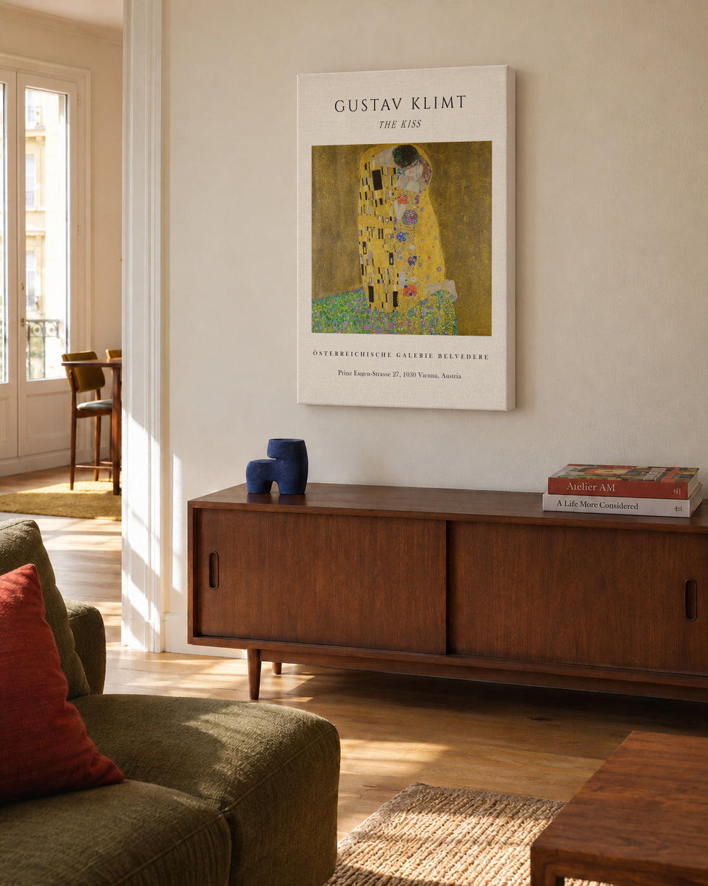 The Kiss Exhibition - Gustav Klimt - Unframed canvas in an interior