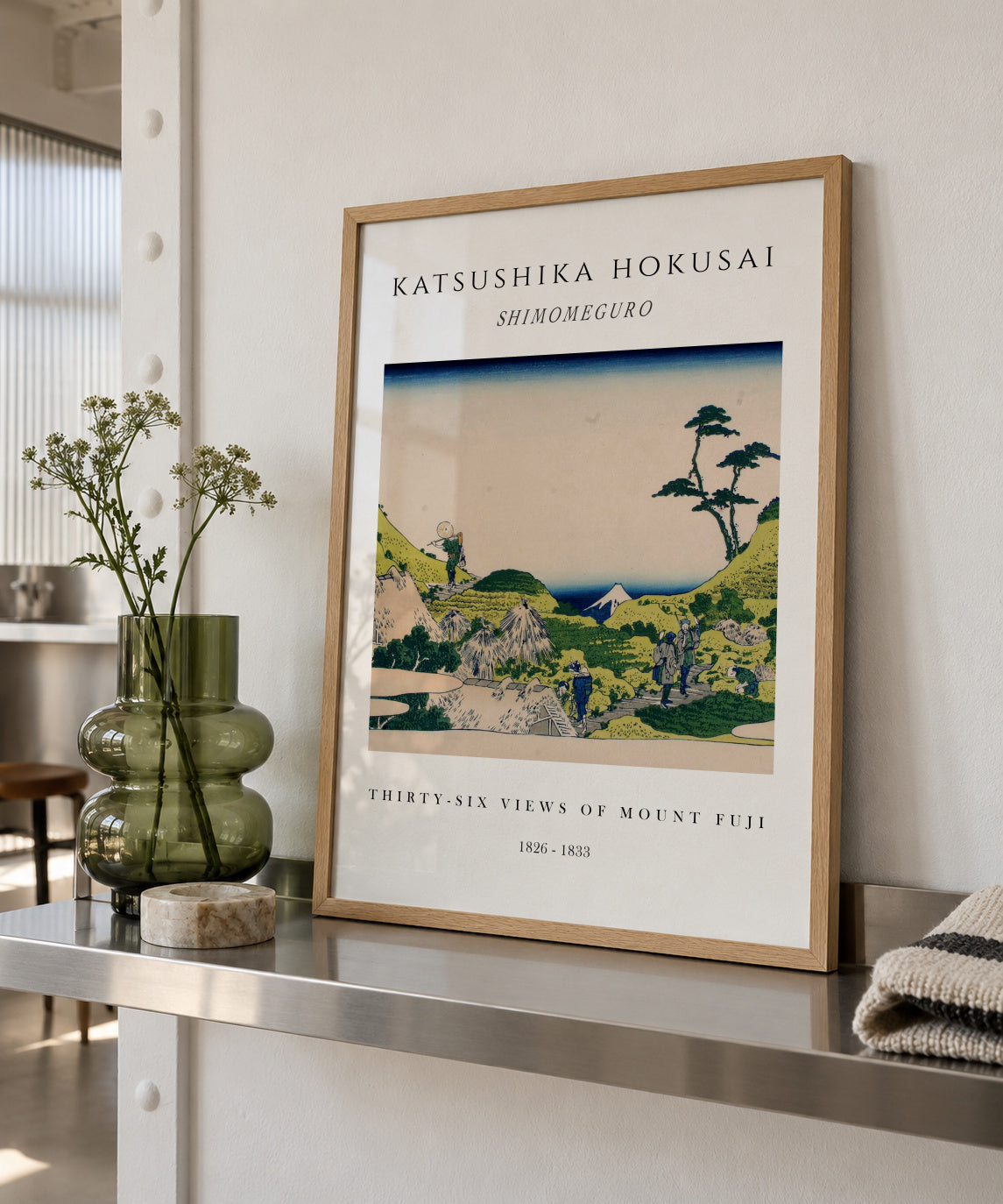 Shimomeguro Exhibition White - Katsushika Hokusai - Framed poster in an interior