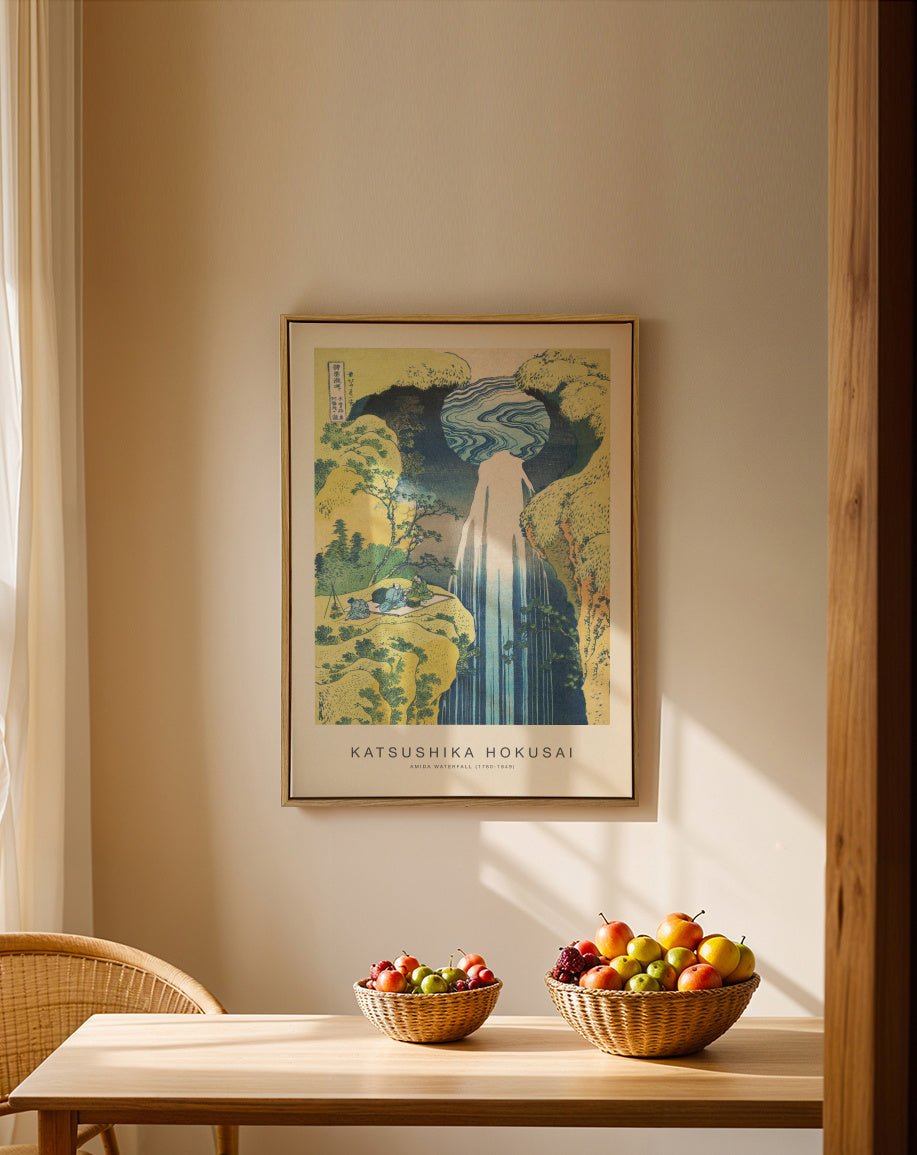 Amida Waterfall (Special Edition) - Katsushika Hokusai - Framed canvas in an interior