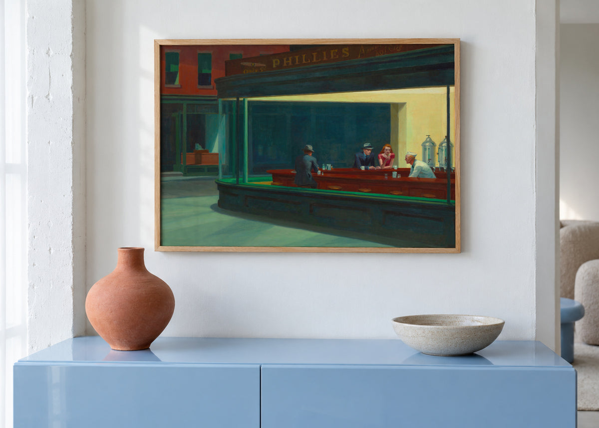 Nighthawks - Edward Hopper - Framed poster in an interior