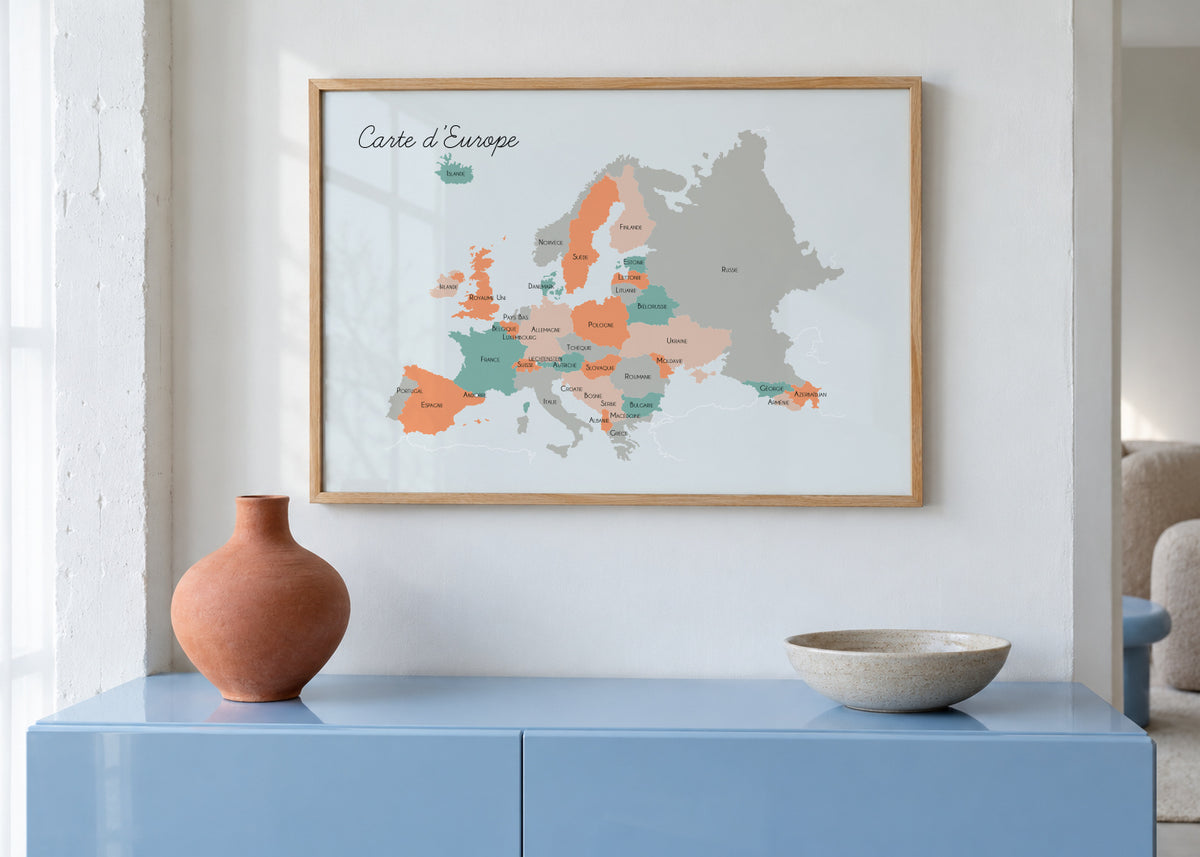 Carte d’Europe (french) - Framed poster in an interior