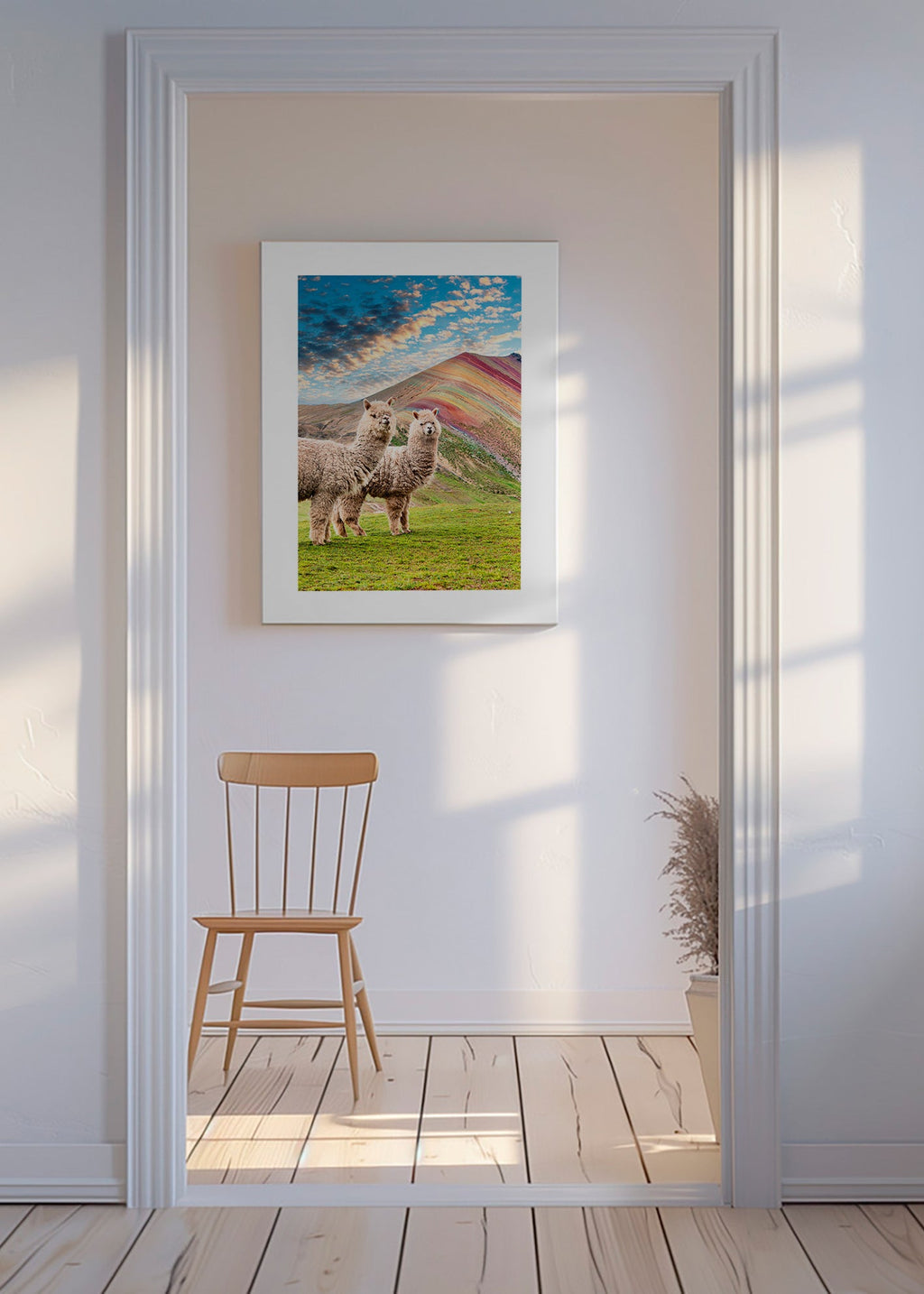 Kunstwerk Alpakas am Regenbogenberg – Canvas