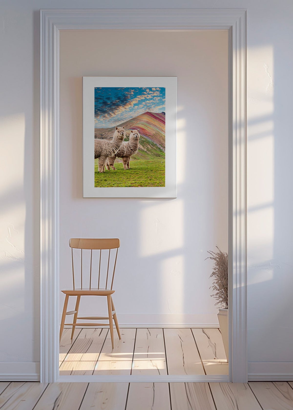 Kunstwerk Alpakas am Regenbogenberg – Canvas