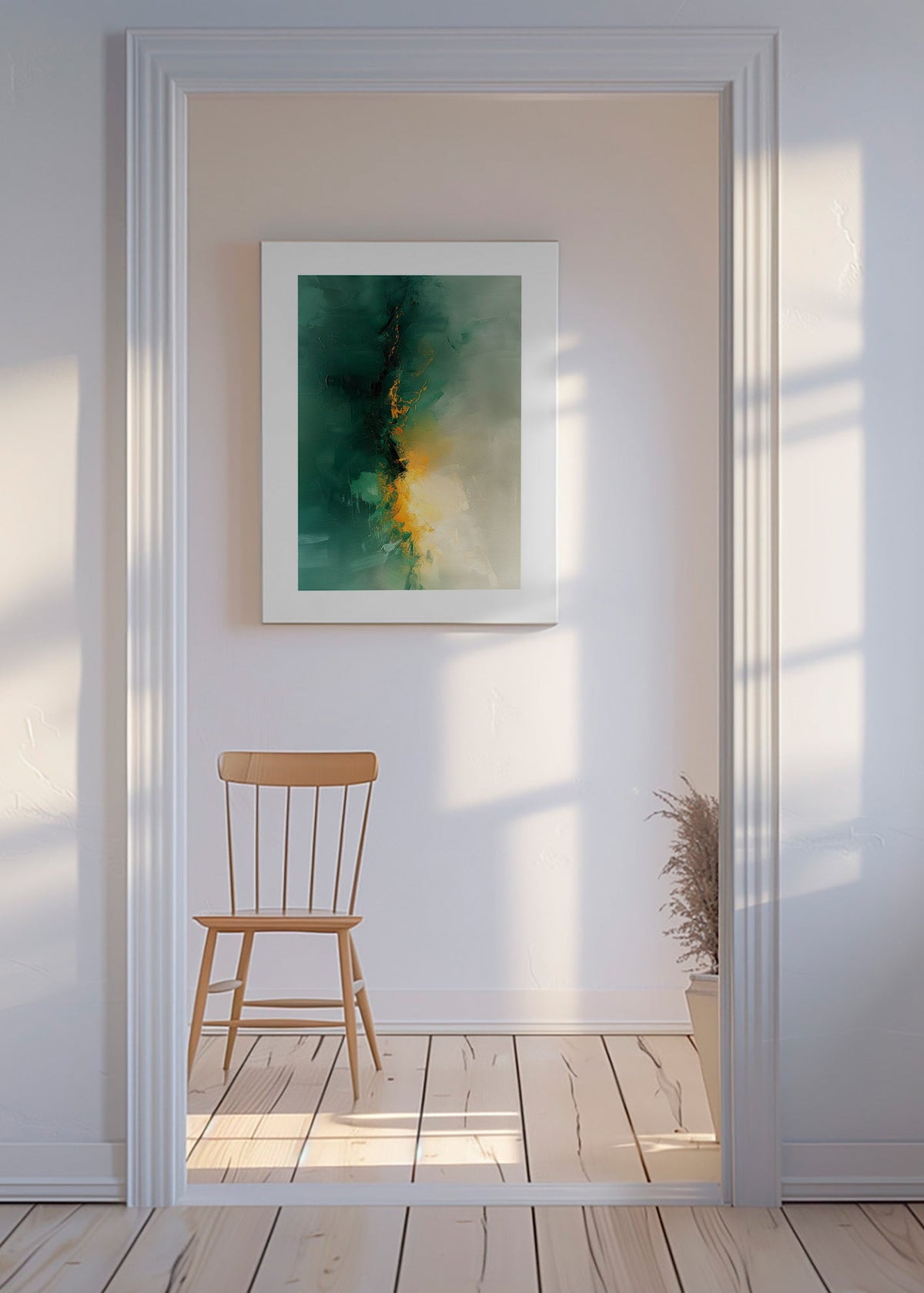 Abstraktes Bild Grün und Gold - Dämmerung – Canvas