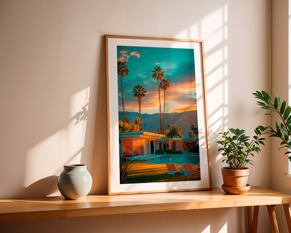 Landschaftskunst: Palmen und Sonnenuntergang am Pool – Product3