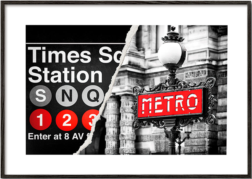 Reiseplakat mit rotem Metro-Schild – Black Frame
