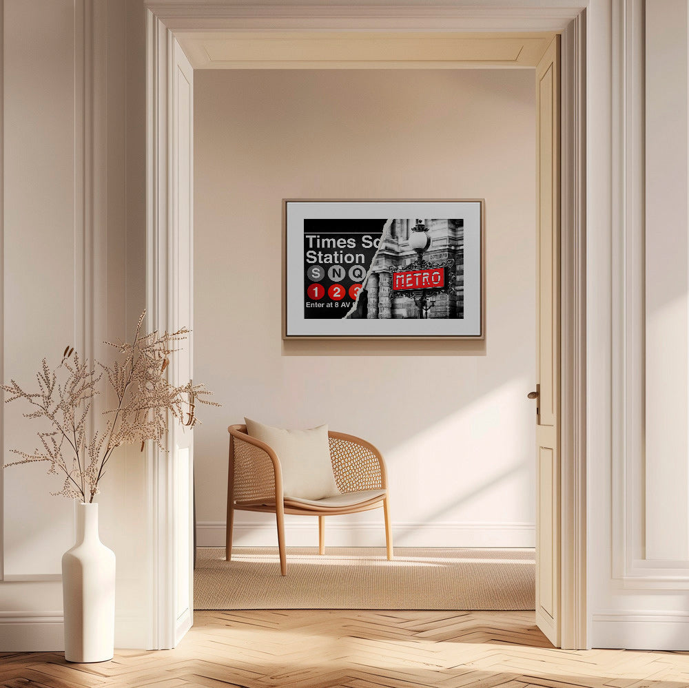 Reiseplakat mit rotem Metro-Schild – Canvas1