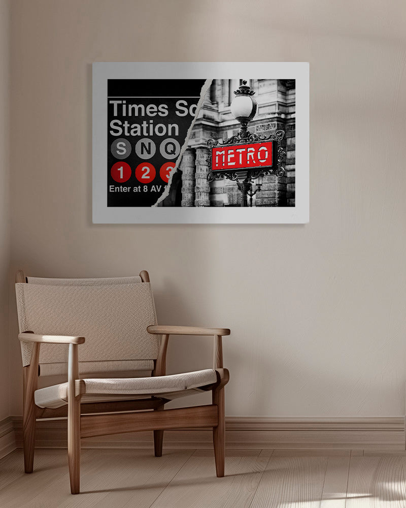 Reiseplakat mit rotem Metro-Schild – Canvas
