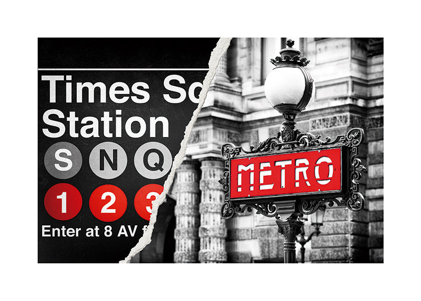 Reiseplakat mit rotem Metro-Schild