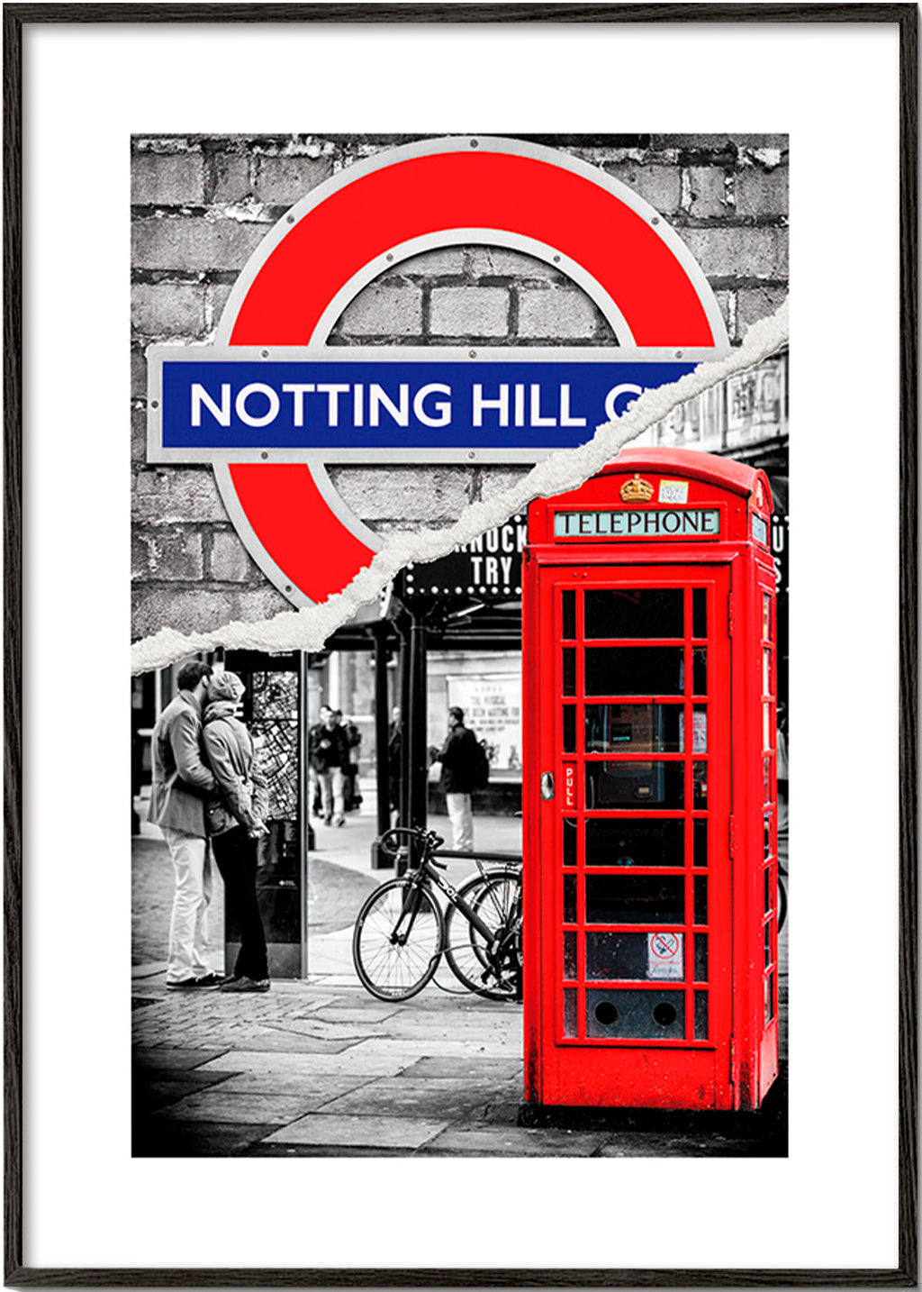 Küchenkunst? Stadtdruck mit rotem Telefonhäuschen Notting Hill – Black Frame