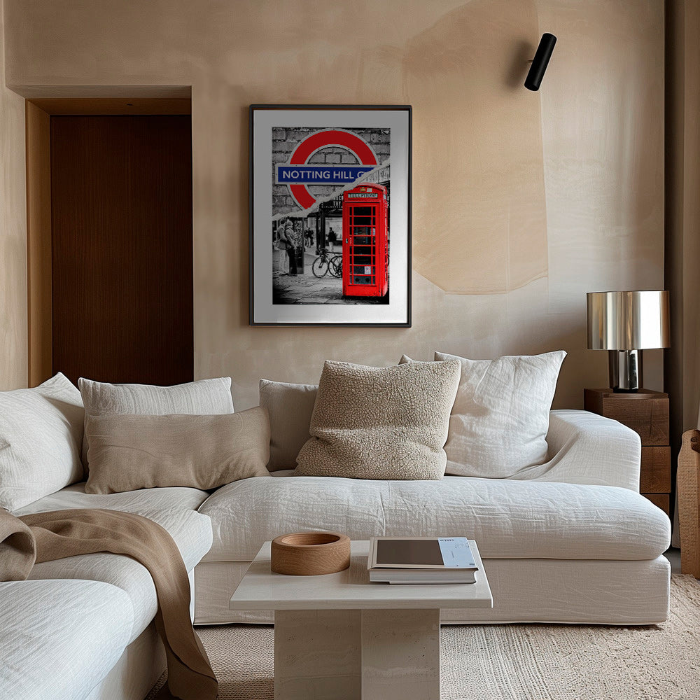 Küchenkunst? Stadtdruck mit rotem Telefonhäuschen Notting Hill – Canvas1