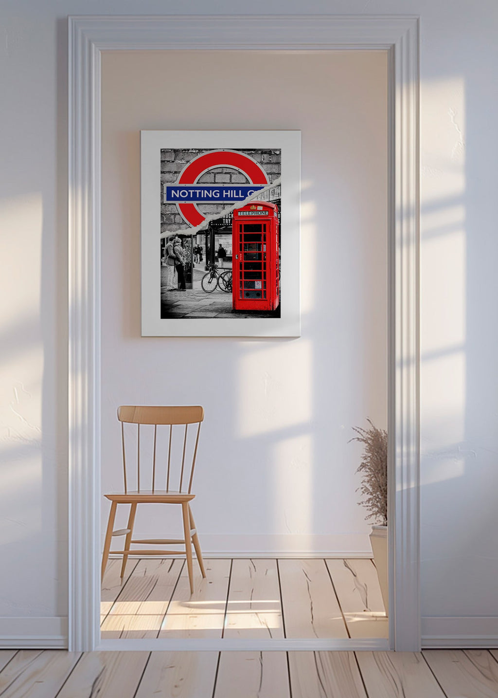 Küchenkunst? Stadtdruck mit rotem Telefonhäuschen Notting Hill – Canvas