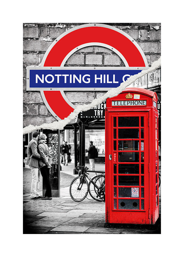 Küchenkunst? Stadtdruck mit rotem Telefonhäuschen Notting Hill