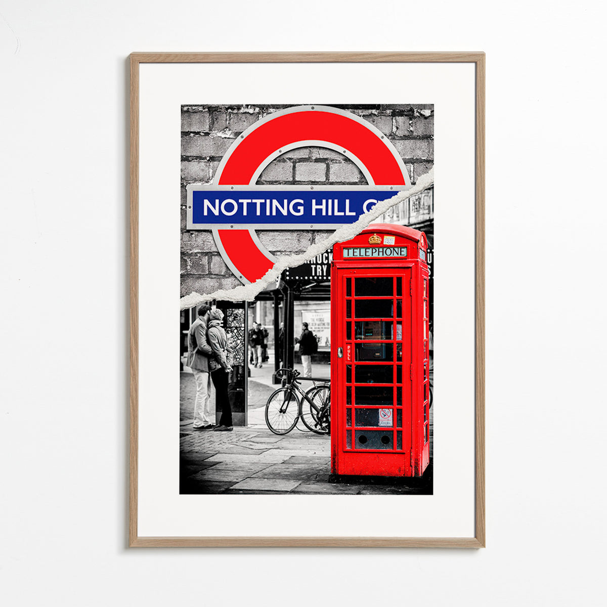 Küchenkunst? Stadtdruck mit rotem Telefonhäuschen Notting Hill – Oak Frame