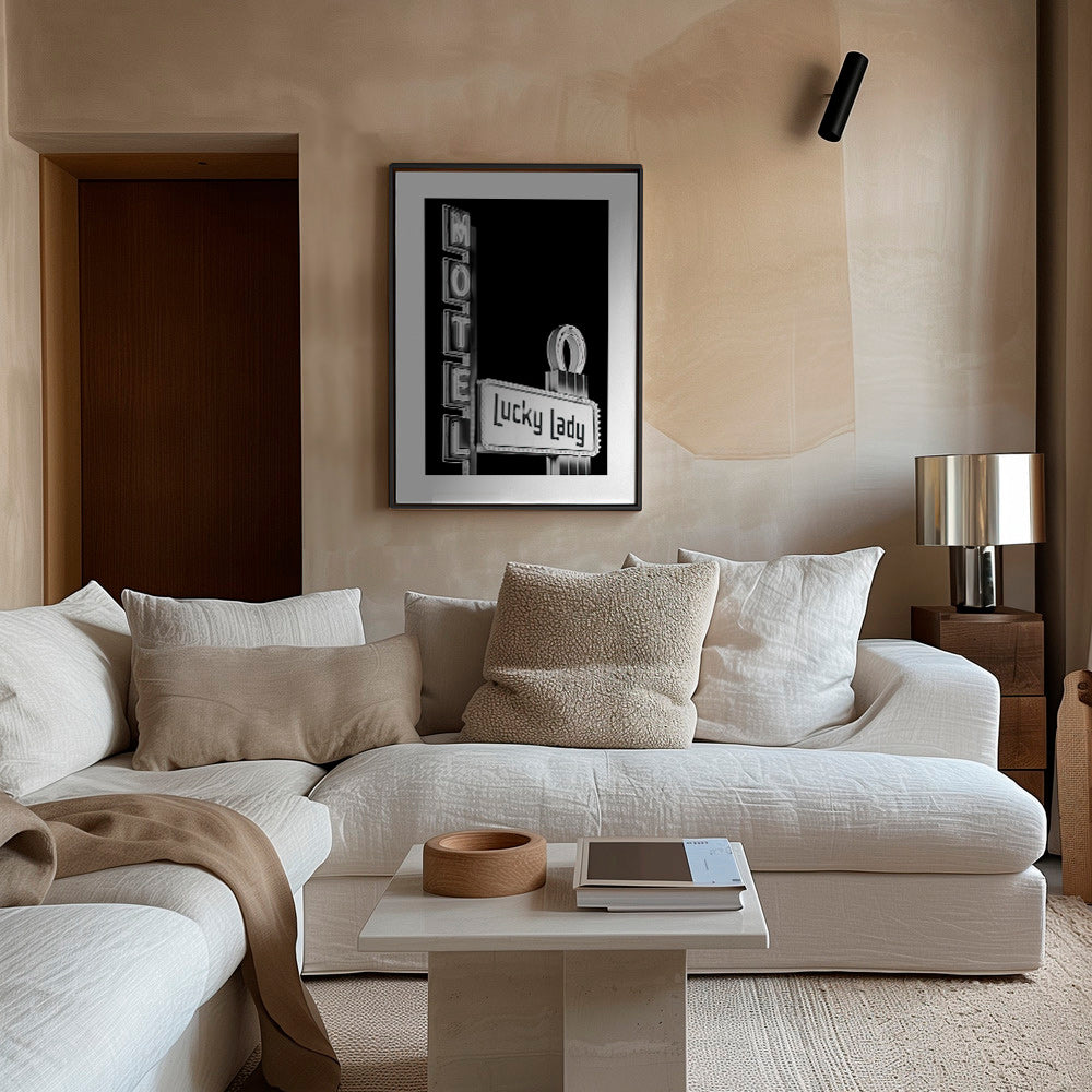 Fotografie Motel Lucky Lady in Schwarzweiß – Canvas2