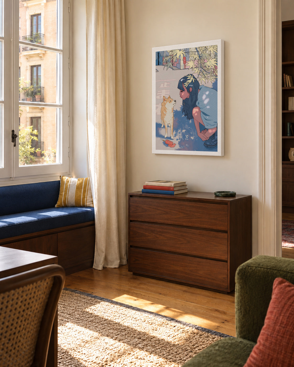 Girl & the Shiba - Unframed canvas in an interior