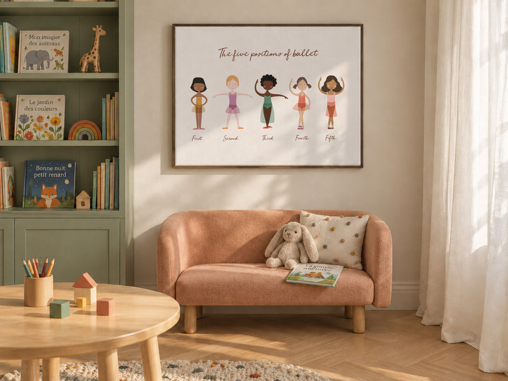 Las 5 posiciones de ballet - Framed canvas in an interior
