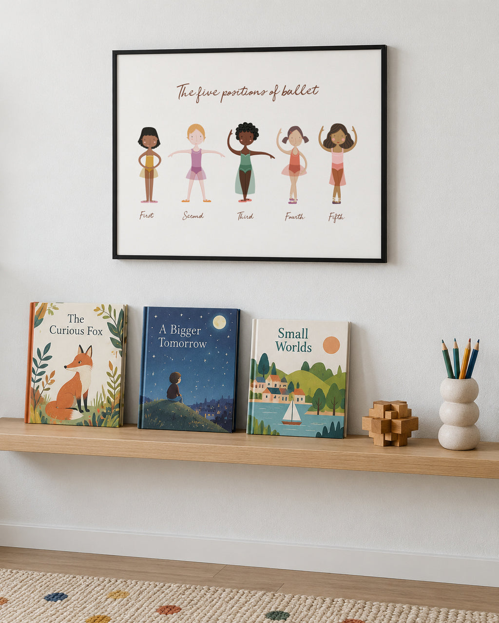 Las 5 posiciones de ballet - Framed poster in an interior
