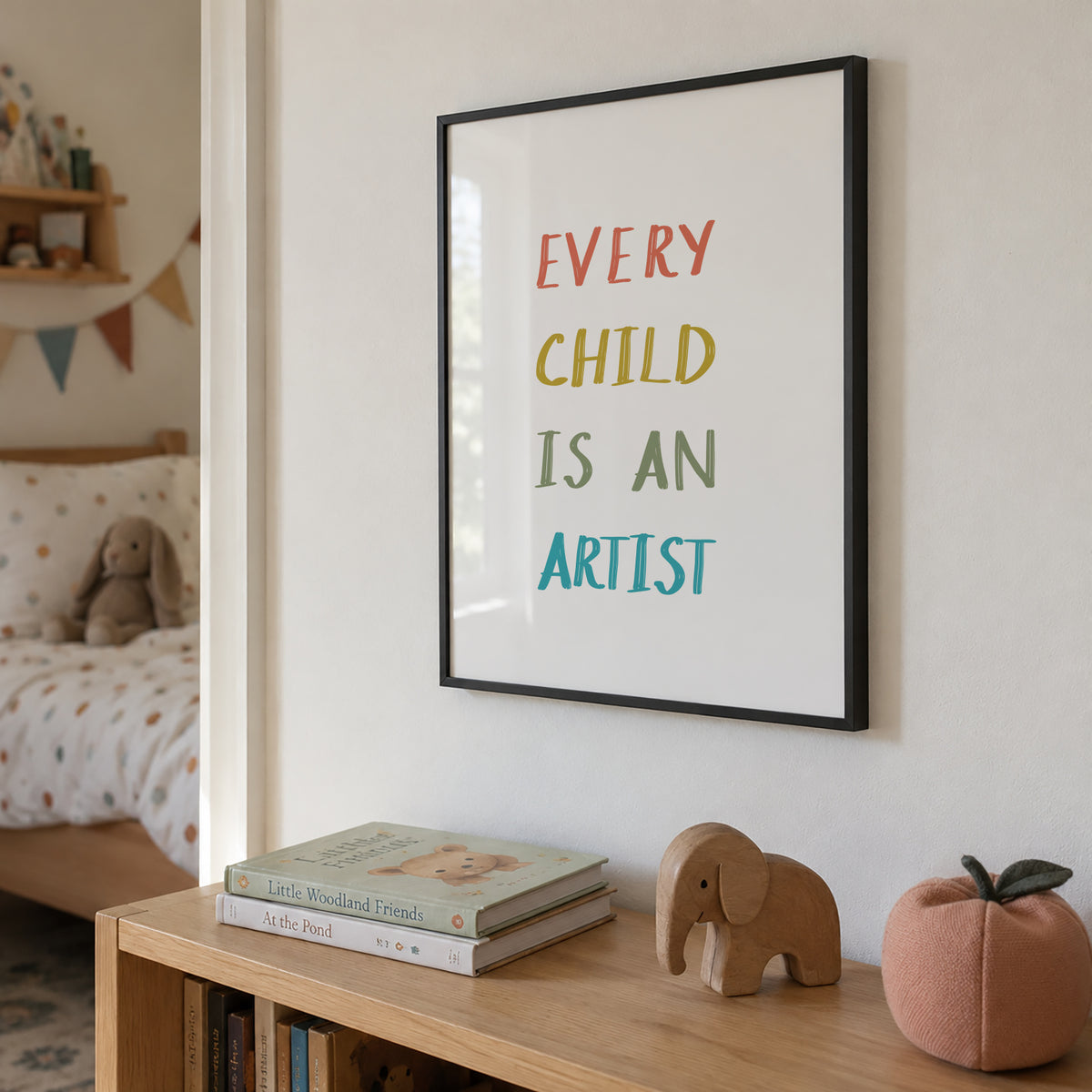 Every child is an artist Quote - Framed poster in an interior