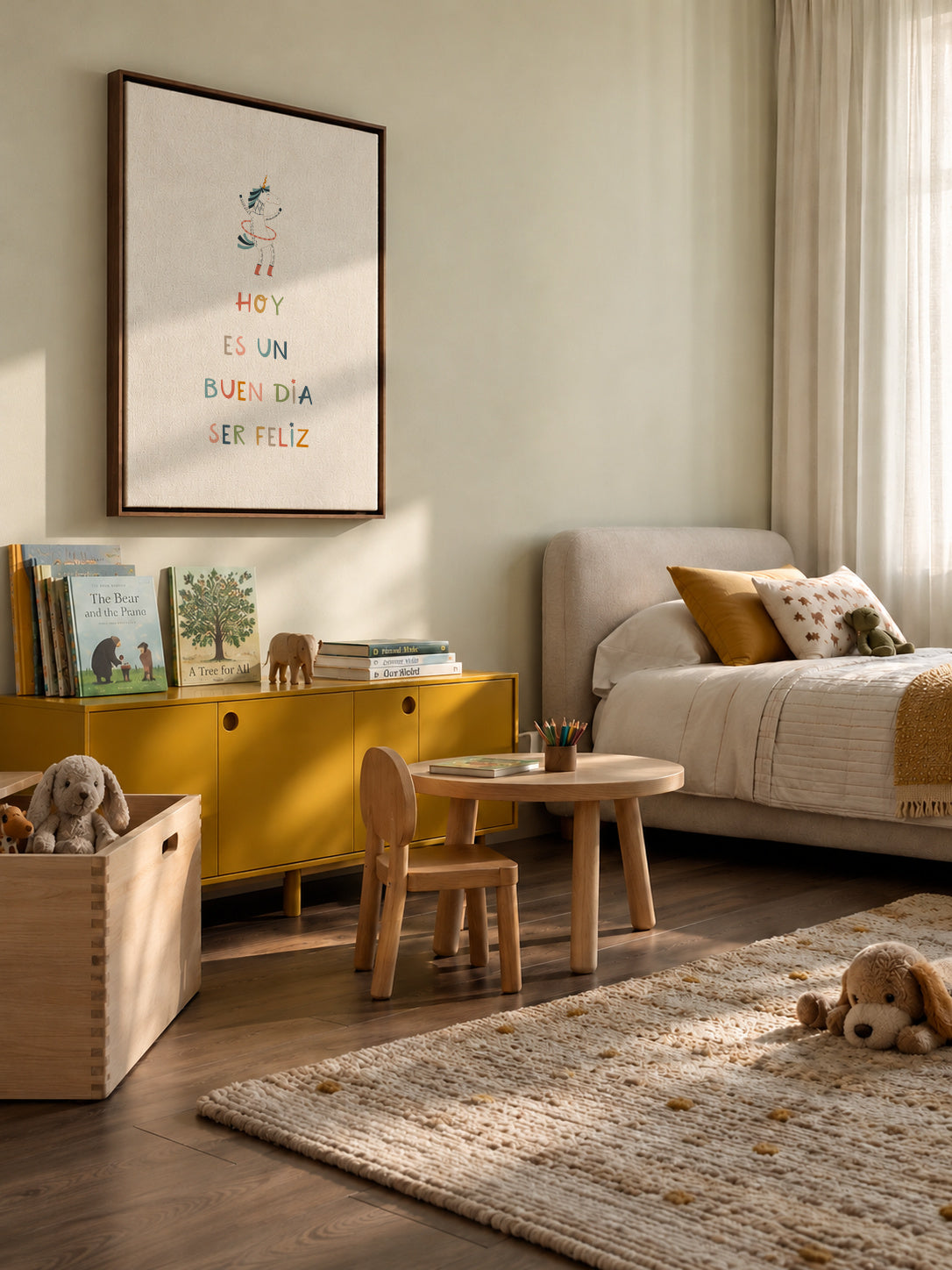 Hoy es un buen dia para ser feliz - Framed canvas in an interior