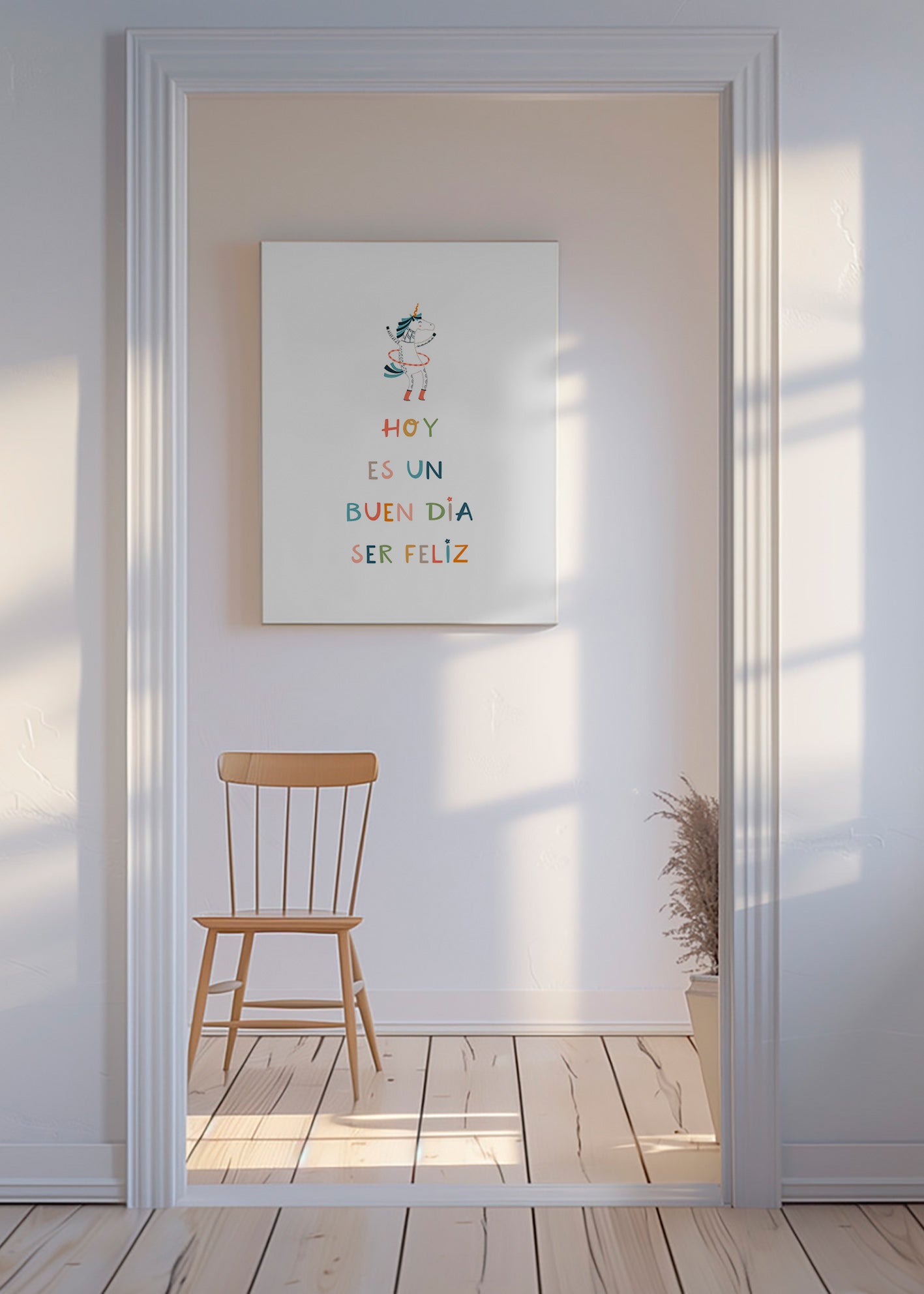 Kinderbild mit Einhorn und typografischer Botschaft