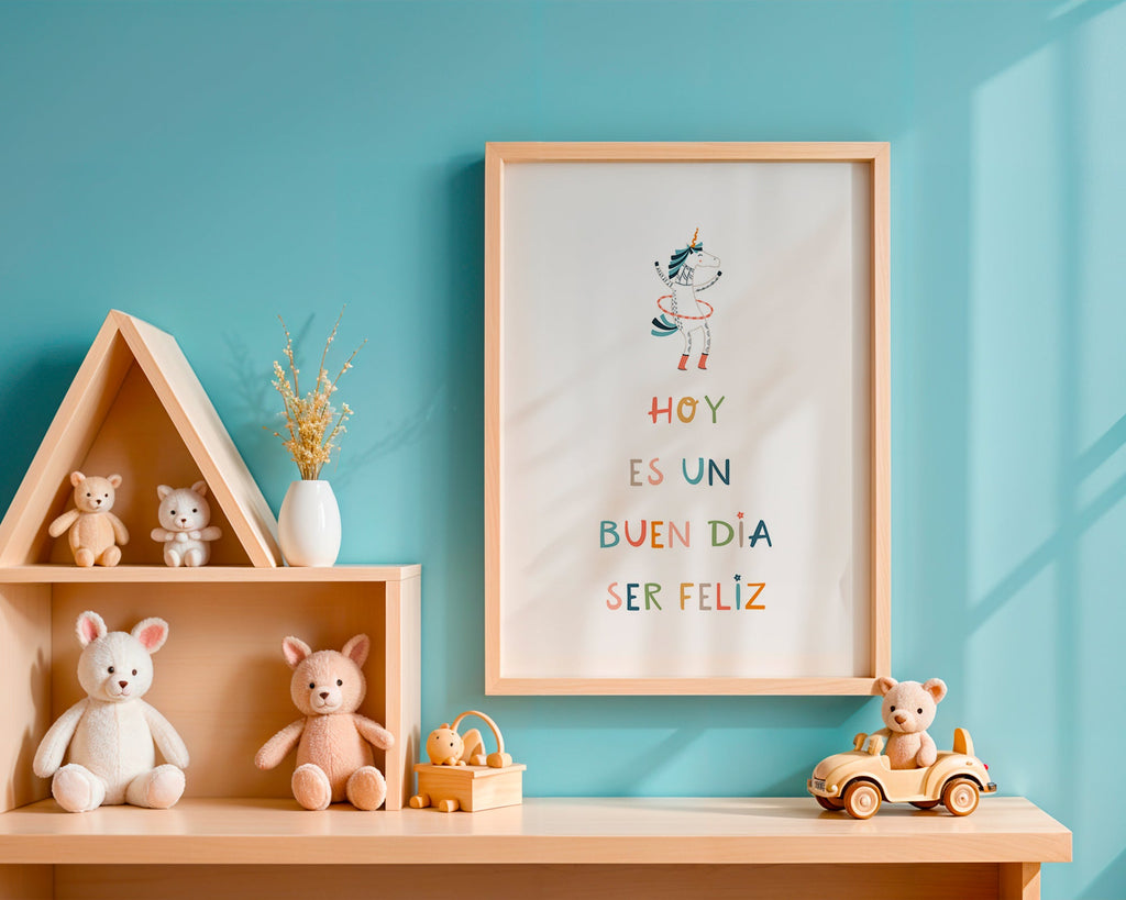 Kinderbild mit Einhorn und typografischer Botschaft