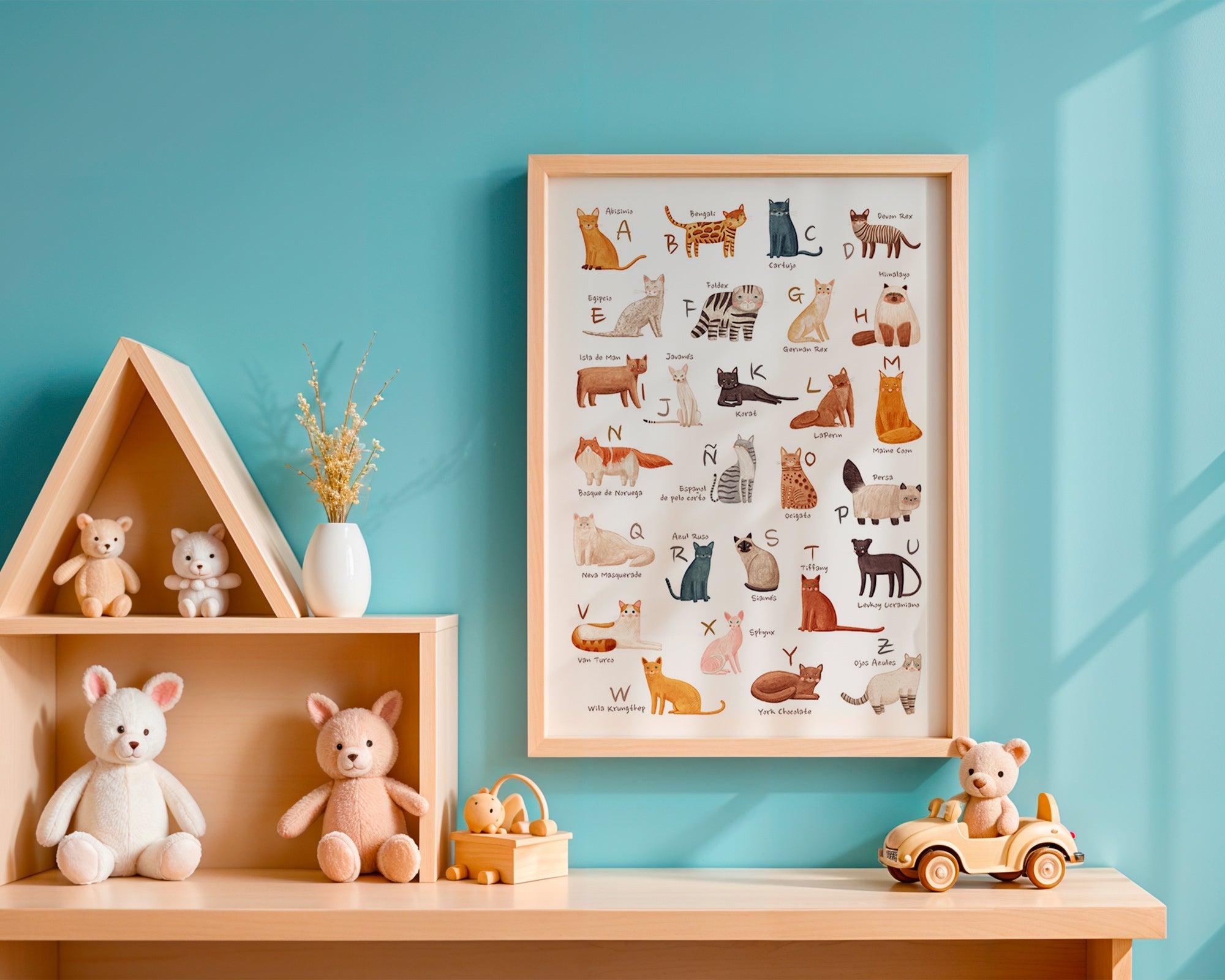 Kinderbild: Illustriertes Katzenalphabet