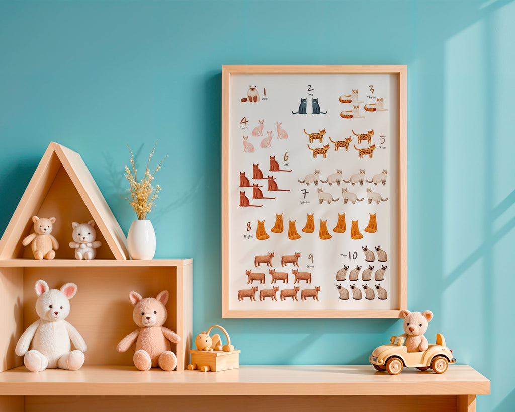 Kinderbild Zahlen mit illustrierten Katzen