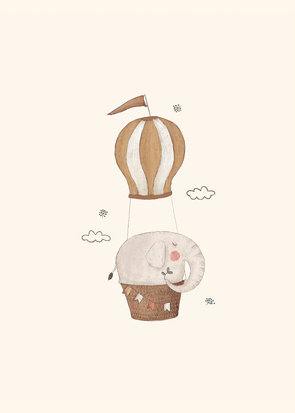 Kinderbild Elefant im Heißluftballon