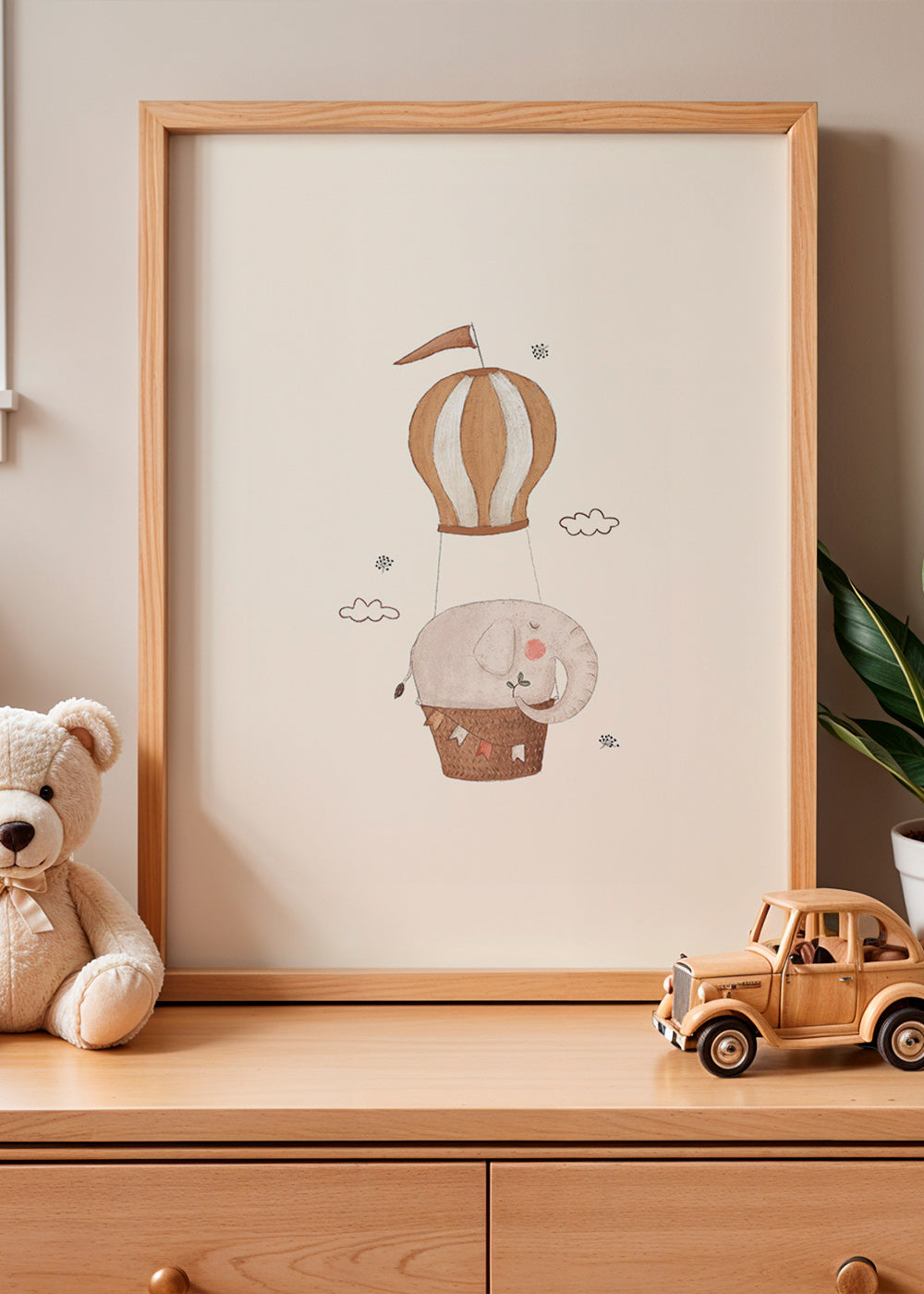 Kinderbild Elefant im Heißluftballon