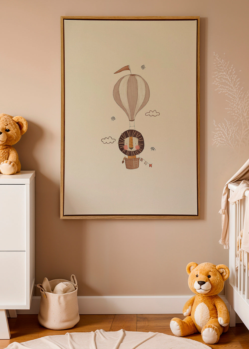 Kinderbild: Löwe im Heißluftballon