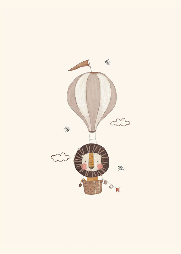 Kinderbild: Löwe im Heißluftballon